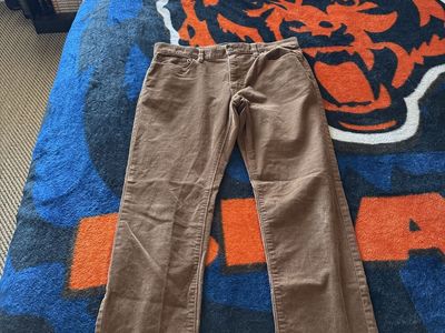 Men's Brown Corduroy Straight Leg Casual Trousers - Waist 31/32, Inseam 5