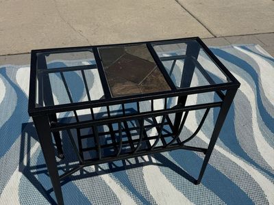 Metal Accent Table with Glass and Tile Top and Lower Rack