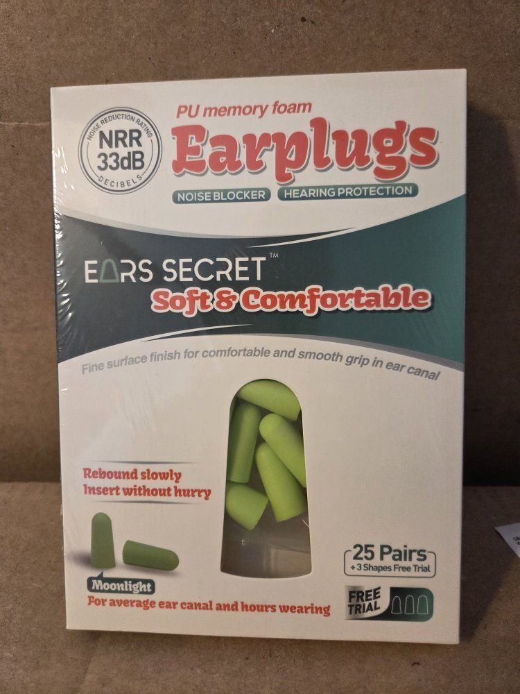 EARS SECRET 33dB NRR Noise Blocking Memory Foam Earplugs (25 Pairs), Shape: Moonlight