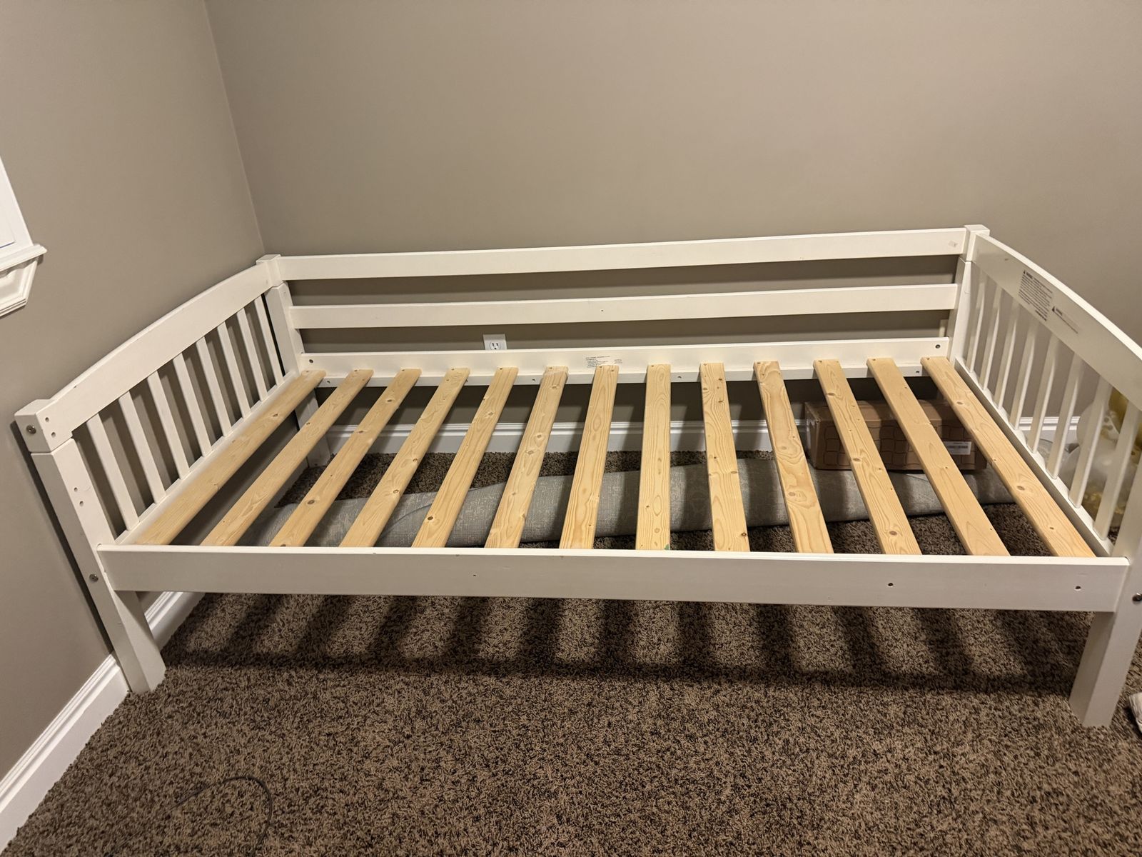 Twin size bed frame white wooden and option mattress