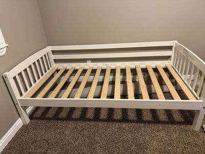 Twin size bed frame white wooden and option mattress