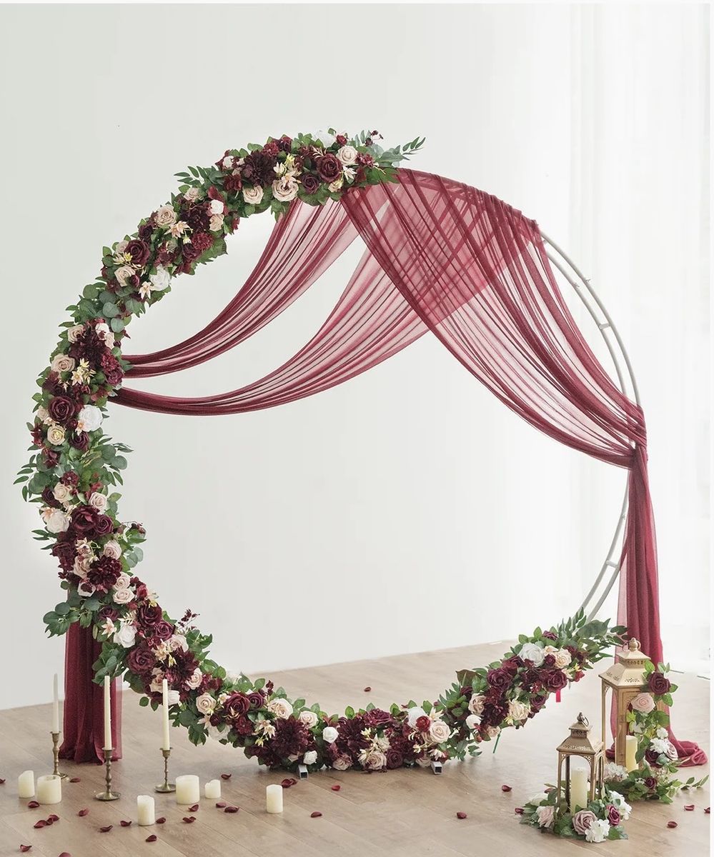 Ling’s Moment Flower Arch Decor With Drapes In Romantic Marsala