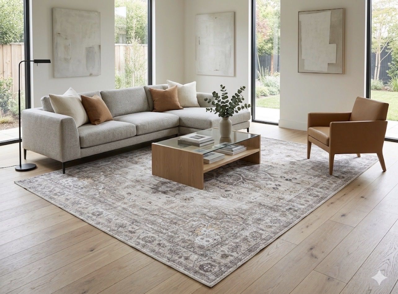 NEW 9x12 Boho Chic Neutral Vintage Distressed Medallion Area Rug
