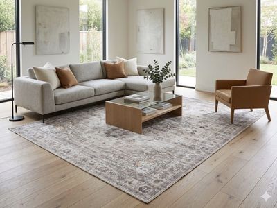 NEW 9x12 Boho Chic Neutral Vintage Distressed Medallion Area Rug