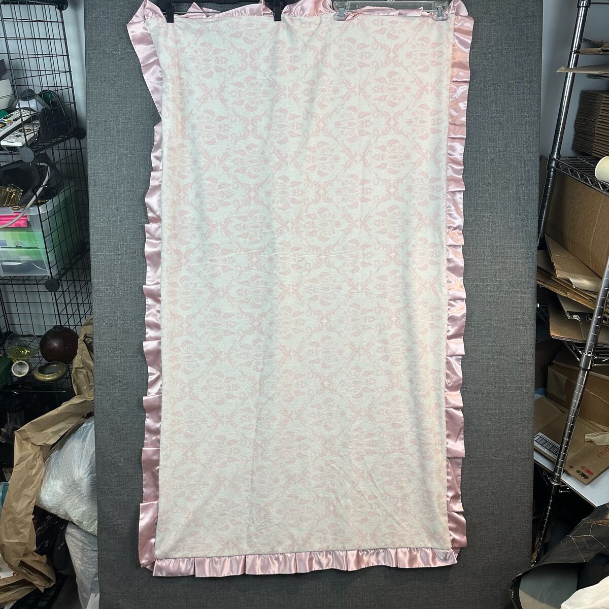 Minky Couture Pink Damask Plush Blanket Satin Trim