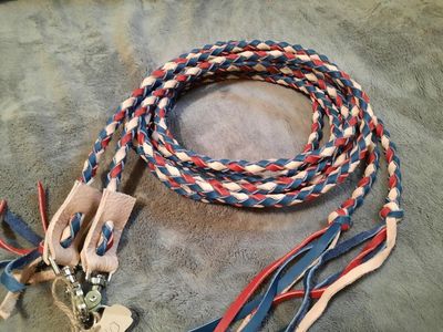 patriotic colored leather braided reins