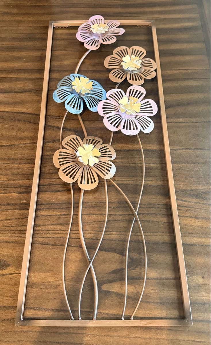 Metal Floral Wall Art Hanging Framed Multicolor Flowers