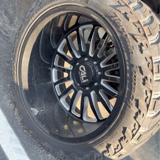 Cali Off-Road Wheels 24x14 8.6.5 with Amp Terrain Attack M/T Tires 37x13.50R22LT