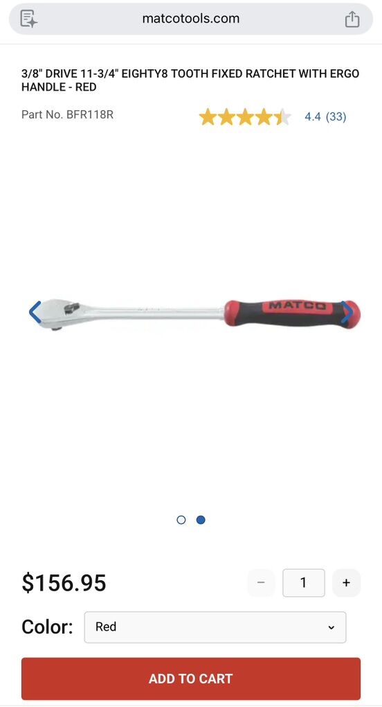 MATCO 3/8 Drive ratchet 11-3/4 Red