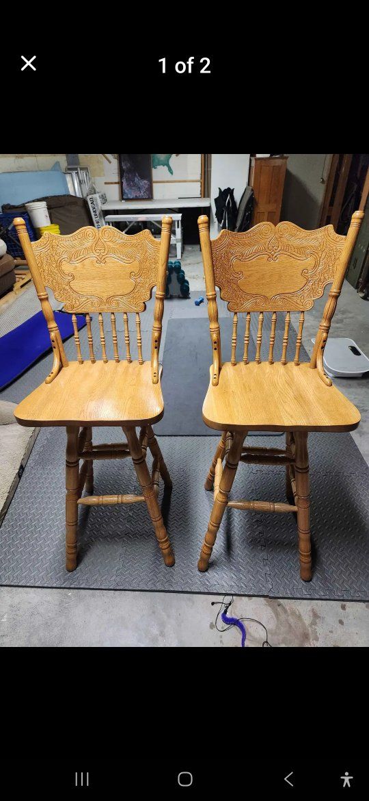 Solid Oak Bar Height Bar Stools