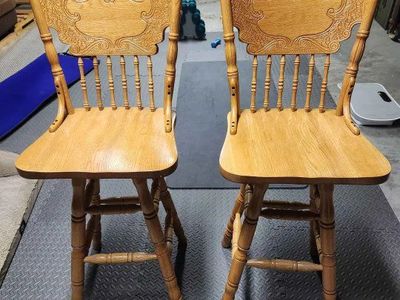 Solid Oak Bar Height Bar Stools