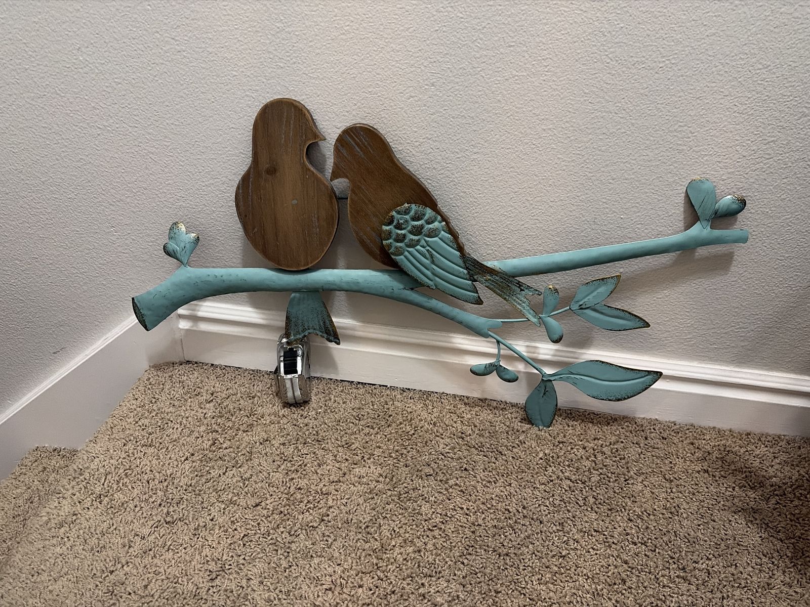 Rustic Wood & Metal Bird Wall Decor - Teal & Brown Branch Art