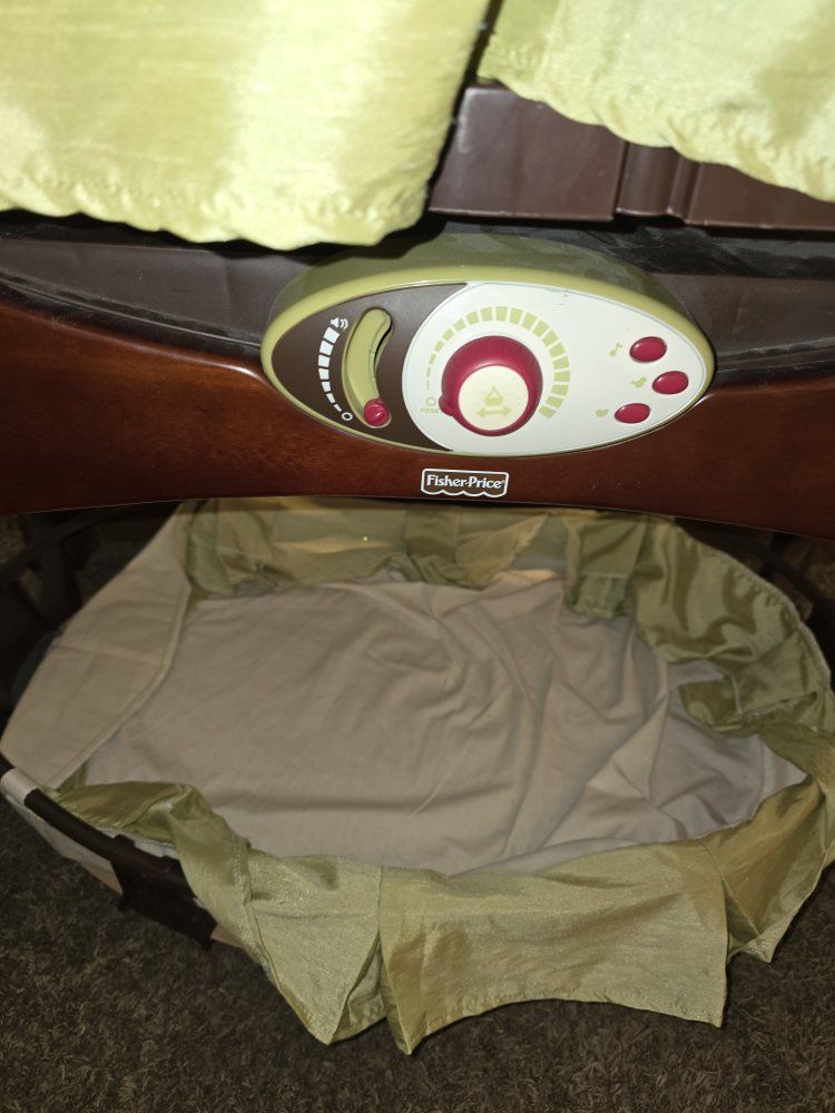 Fisher-Price Wood & Fabric Bassinet Baby Sleeper with Canopy and Motion/Sound Features