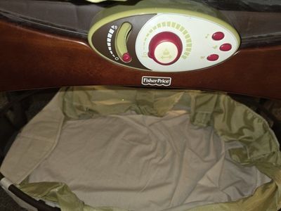 Fisher-Price Wood & Fabric Bassinet Baby Sleeper with Canopy and Motion/Sound Features