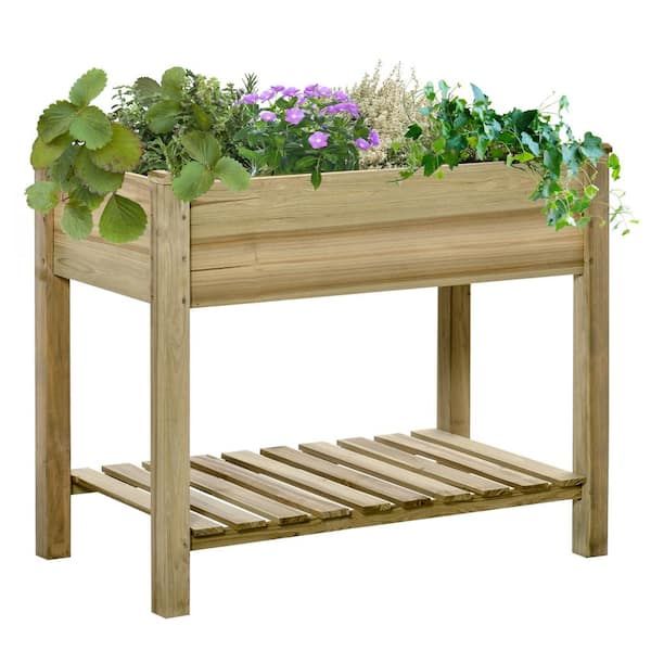 NEW 35.75"L x 20"D x 30" H Raised Garden Bed, Elevated Wood Planter Box with Legs and Storage Shelf