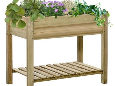 NEW 35.75"L x 20"D x 30" H Raised Garden Bed, Elevated Wood Planter Box with Legs and Storage Shelf