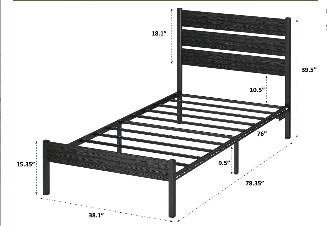 New In Box Twin Bed Frame with Charging Station, LED Light Metal