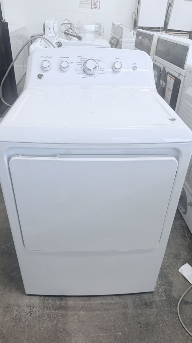 GE White Electric Front Load Dryer with Rotary Controls