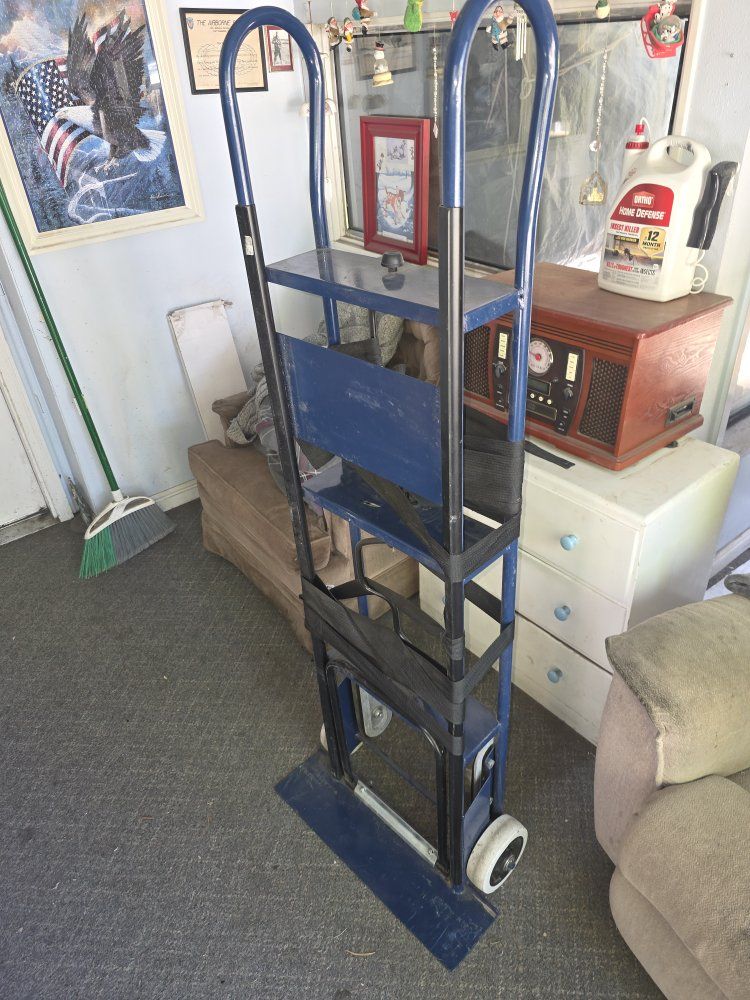 Heavy-Duty Blue Hand Truck Dolly with Extendable Handle & Stair Climber Straps