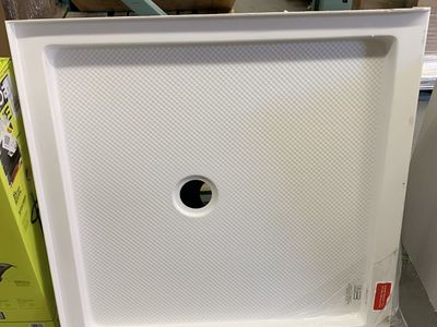 DreamLine SlimLine 36 in. x 36 in. Single Threshold Alcove Shower Pan Base in White with Center Drain