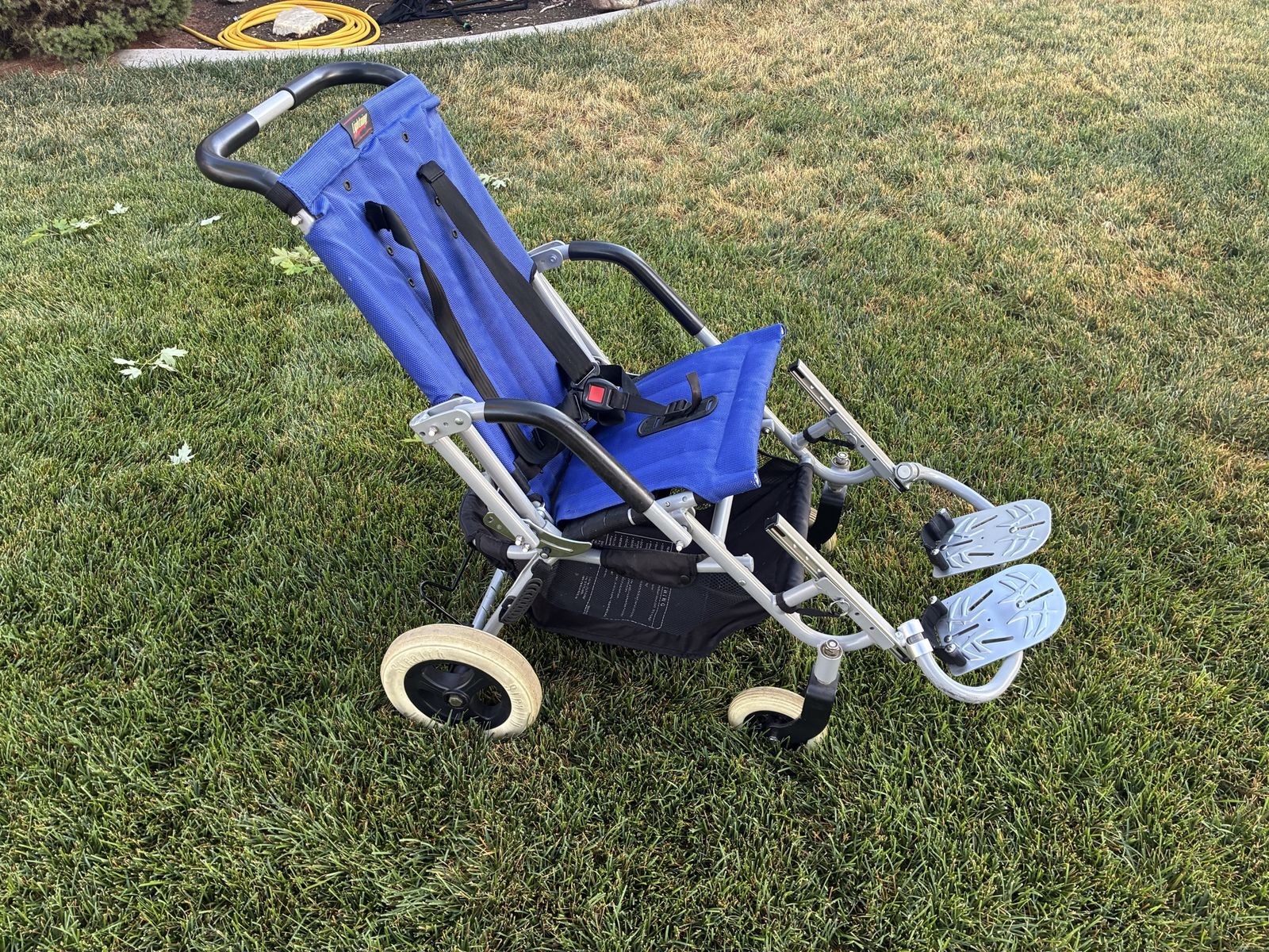 Blue Adaptive Pediatric Stroller / Wheelchair with Caster Wheels