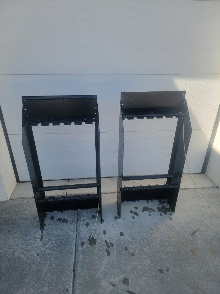 Pair of Black Metal Fishing Rod/ Gun Holders - Wall Mount or Freestanding