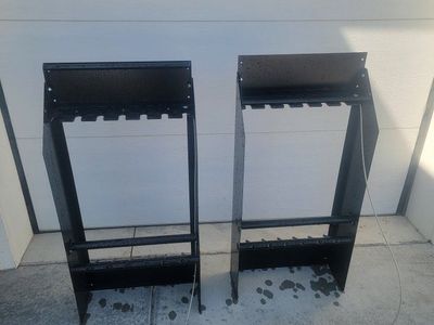 Pair of Black Metal Fishing Rod/ Gun Holders - Wall Mount or Freestanding