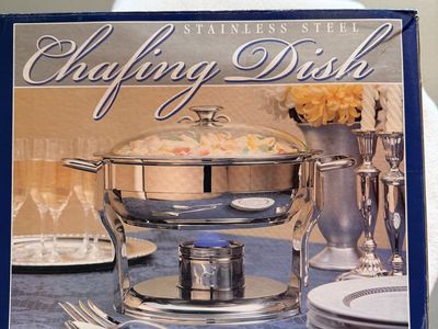 This is a Culinary Edge 4-Qt. Stainless Steel Chafing Dish designed for serving hot or chilled food.