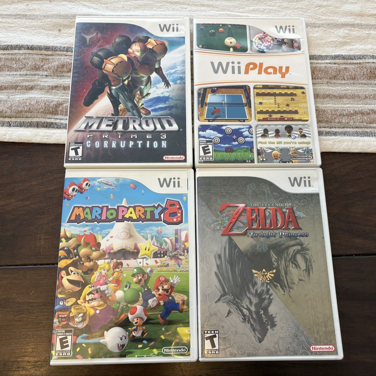 Nintendo Wii Games Lot: Metroid Prime 3, Wii Play, Mario Party 8, Legend of Zelda Twilight Princess