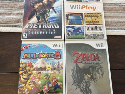 Nintendo Wii Games Lot: Metroid Prime 3, Wii Play, Mario Party 8, Legend of Zelda Twilight Princess