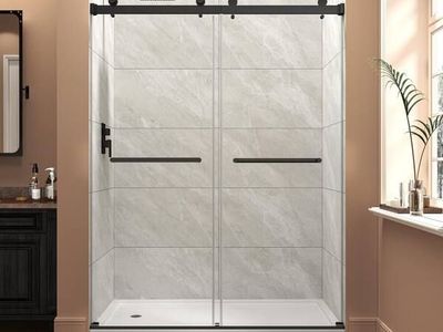 LOVMOR 55-60 in W x 76 in H Matte Black Reversible Installation Double Bypass Sliding Shower Door