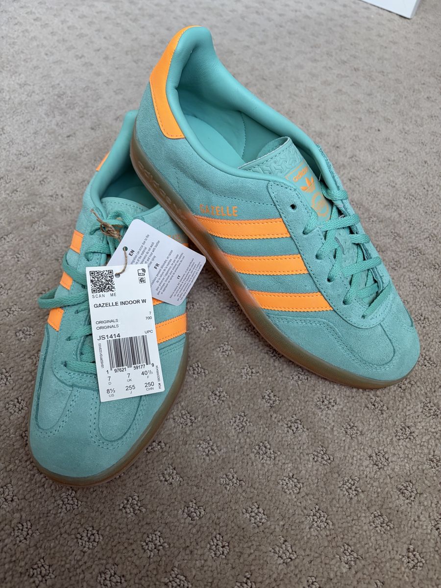 Adidas Gazelle Indoor W Women's Sneakers - Light Blue/Orange, US 8.5 - New with Tags