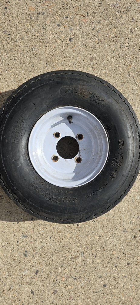 Hi-Run 5.70-8 Trailer Tire on White Steel Wheel - 4-Lug Bolt Pattern - Used