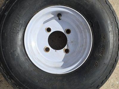 Hi-Run 5.70-8 Trailer Tire on White Steel Wheel - 4-Lug Bolt Pattern - Used