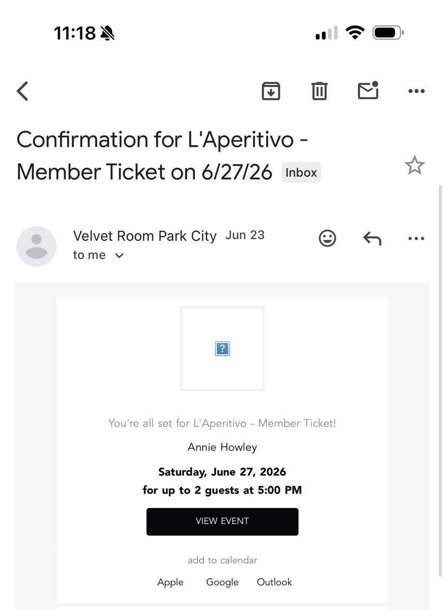 2 L'Aperitivo Member Tickets - Velvet Room Park City - Sat, June 27, 2026 at 5 PM - Sold Out Event