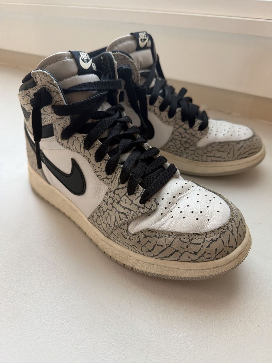 Nike Air Jordan 1 High OG Elephant Print Sneakers - Men's Size [SIZE] - White/Black/Cement Grey *Creased*