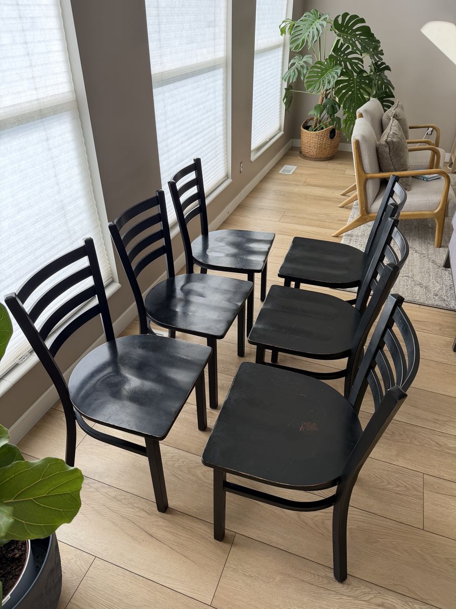 6 black wood and metal chairs