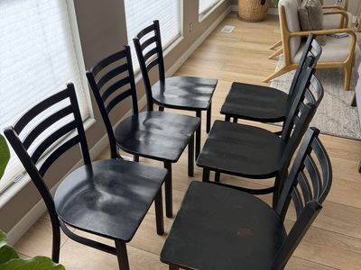 6 black wood and metal chairs