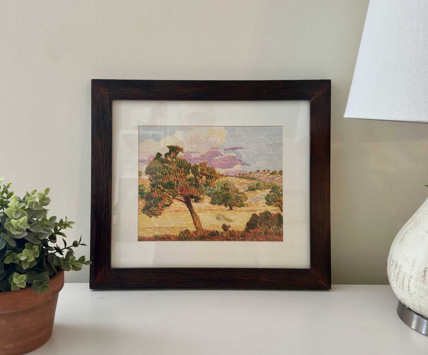 Framed Australian Prairie Watercolor Art Print – Heavy Wood Frame, Matted