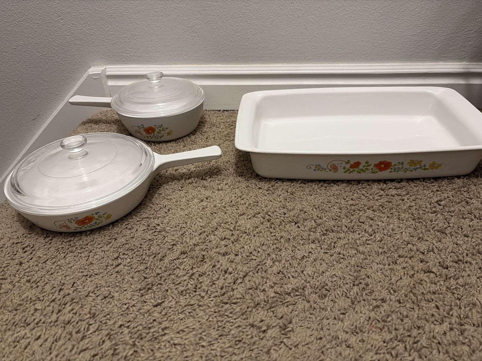 Vintage CorningWare 'Wild floral Saucepan & Baking Dish Set - Floral Pattern, Used
