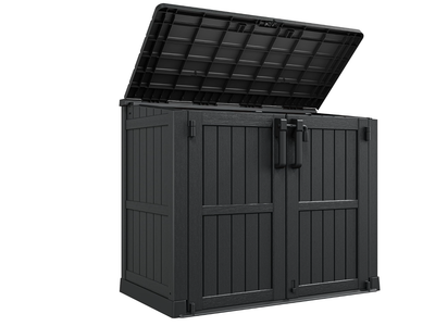 New Waterproof Storage with Lockable Doors, Portable Horizontal Resin Storage Shed