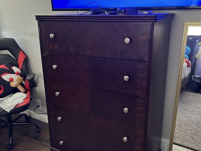 Solid Wood 5-Drawer Dresser – Dark Cherry Finish