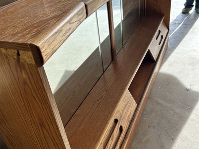 Vintage Mid-Century Modern Wood & Beveled Mirror Headboard - Needs a base