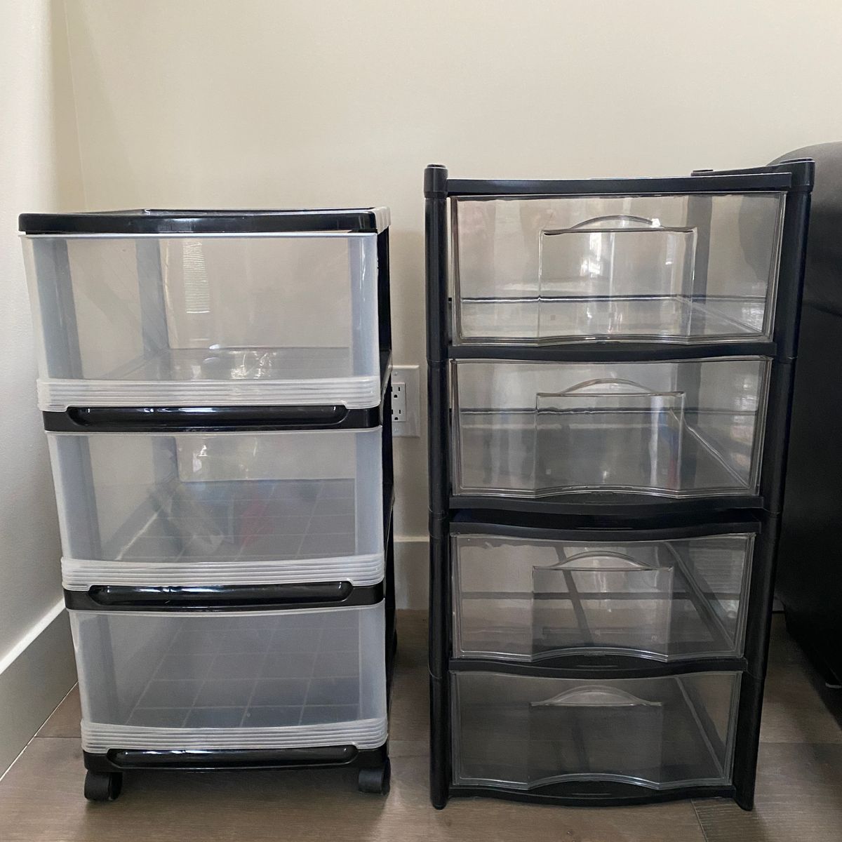Rubbermaid and Iris (with wheels) 3 and 4 drawer Stackable Organizer - Clear - Storage Office Closet