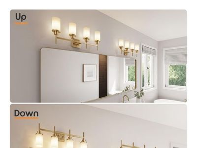 Aoneon 4-Light Gold Vanity Light Fixture with White Frosted Glass Shades