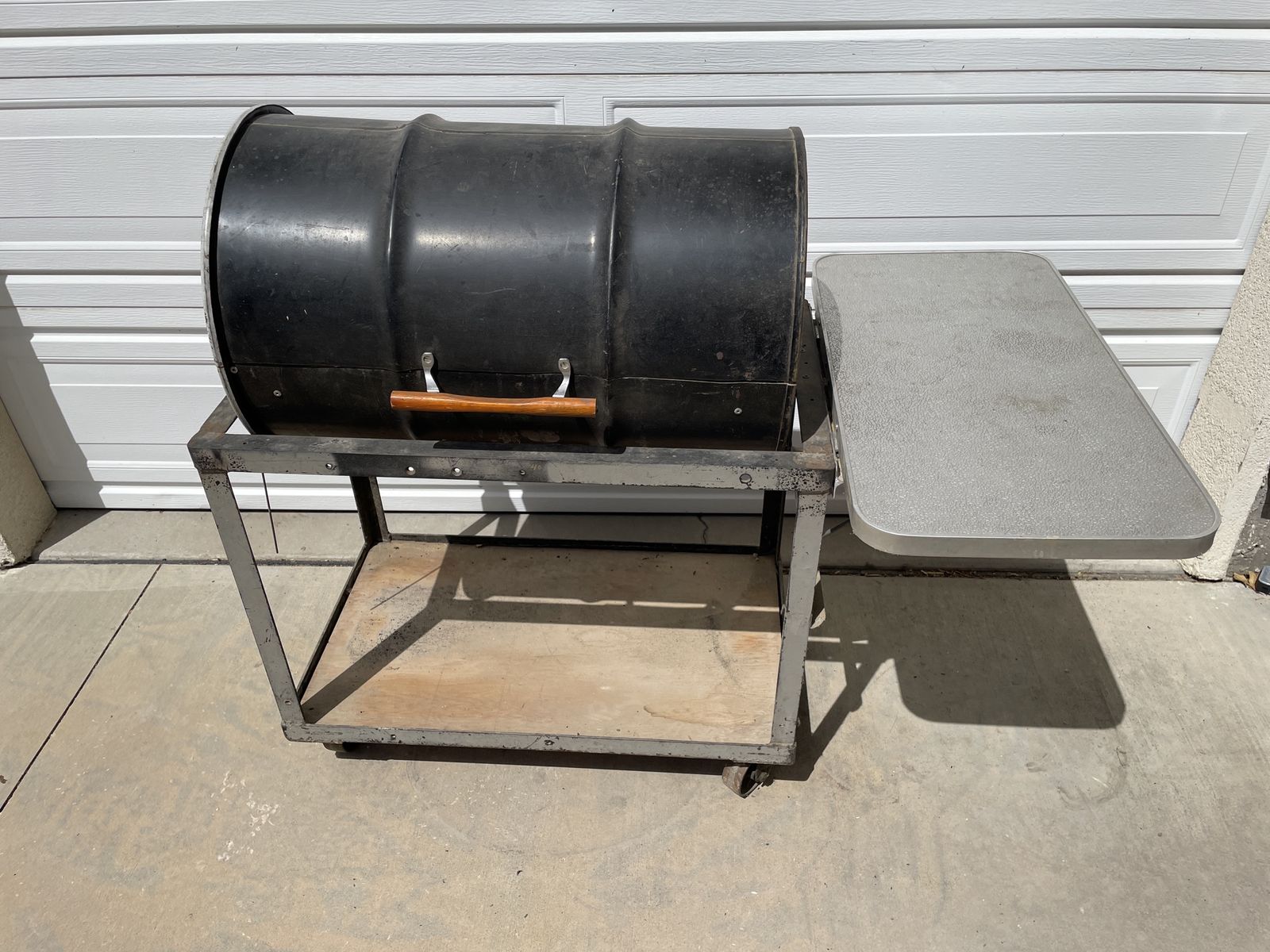 Barrel BBQ Grill with Rolling Cart and Side Shelf