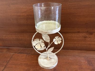 Gold & Cream Metal And Glass Candle Holder Flowers