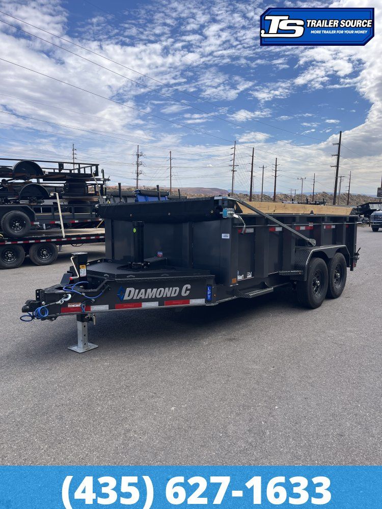 7x14 Diamond C LPT 207 Dump Trailer - 32" Sides - 15.5K GVWR - 14 Ply Tires, Board Brackets, Long Arm Tarp