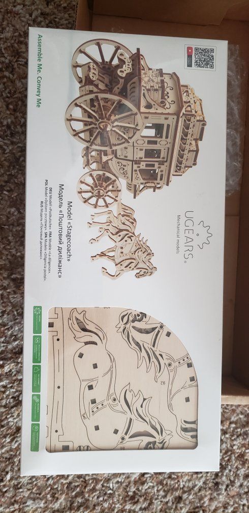 UGEARS Mechanical Models Stagecoach 3D Wooden Puzzle Kit Assemble Me Convey Me New