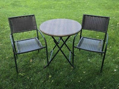 Circular Folding Outdoor Patio Bistro Table & 2 Wicker Brown Patio Chairs